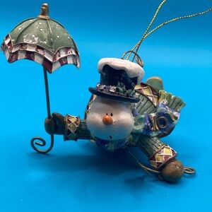 Vintage Flying Snowman with Umbrella Ornament